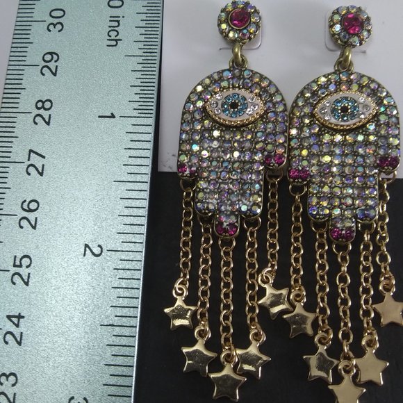Betsey Johnson hamasa evil eye earrings  very cool boho hippie gypsy - Picture 2 of 9